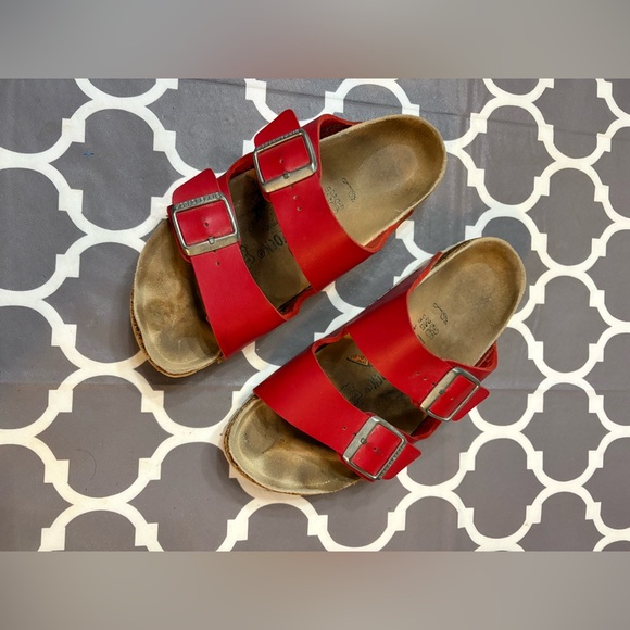 Birkenstock Arizona Birko Flor Red Womens Sandals 38/7.5 - Picture 3 of 14
